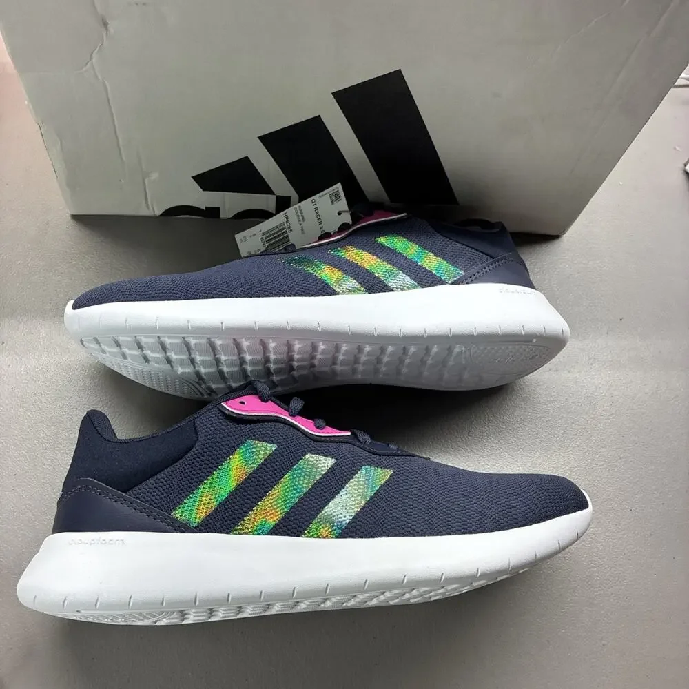 adidas Women's Size 9.5 QT Racer 3.0 Sneaker Navy Blue White HP6265 New With Box